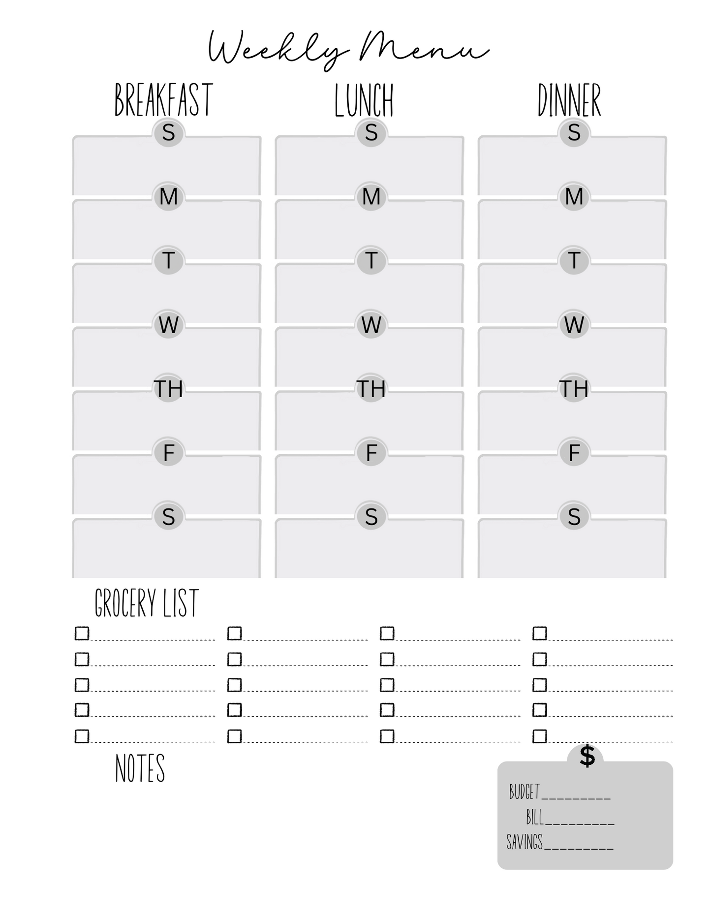 Weekly Meal Planner Printable