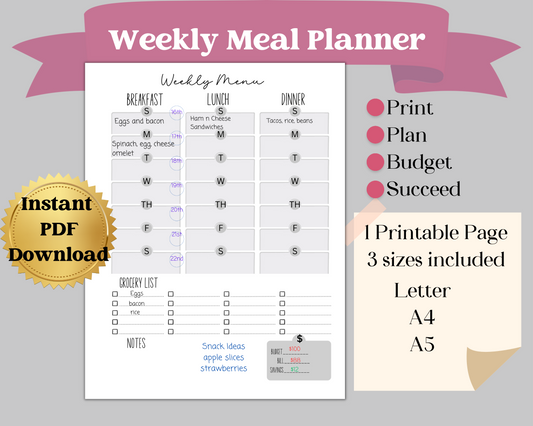 Weekly Meal Planner Printable